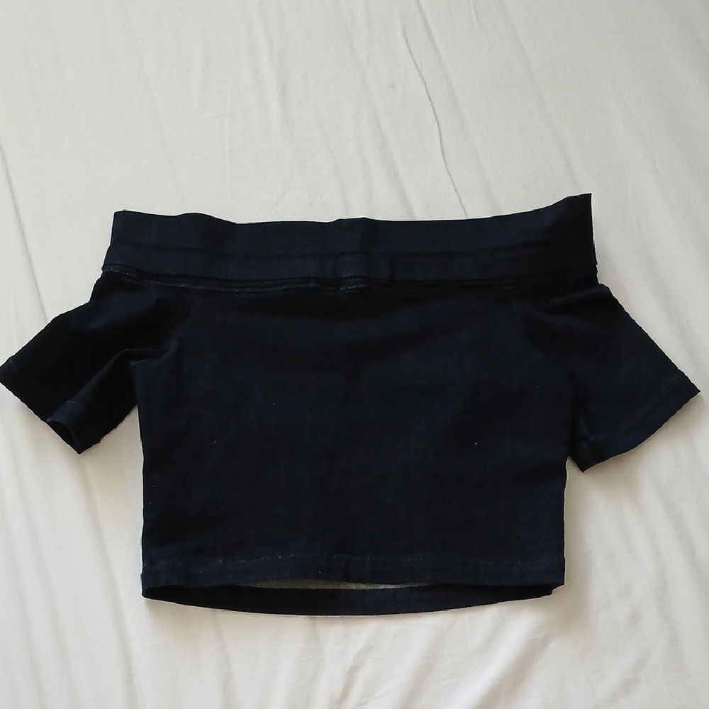 3x1 NYC Denim Off-Shoulder Black Crop Top Size S - Picture 2 of 8